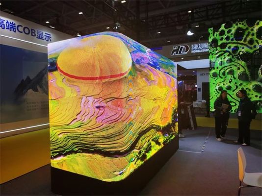 3D في الهواء الطلق زاوية منحنية على شكل حرف L & حل الزاوية اليمنى P4 P5.7mm شاشة العرض المتحركة الألومنيوم مقاوم للماء IP65 960 * 960mm الشاشة المتحركة للإعلانات الخارجية