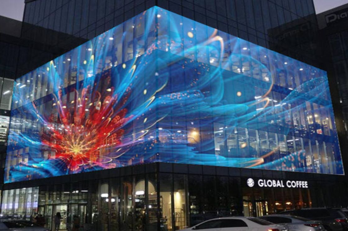 Gflow 500 * 500mm P3.9-7.8mm خارجية الشفافة LED العرض LED فيديو شبكة الستار