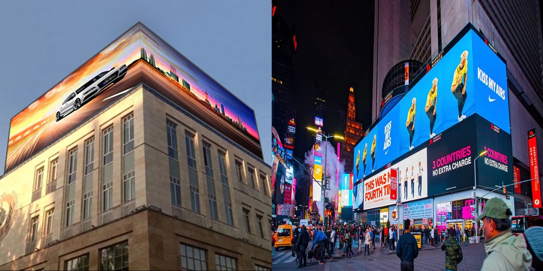 مبنى خارجي منحني 3D Billboard شاشة كبيرة للفيديو LED Image Display P3.9 شاشة إعلان ثابتة